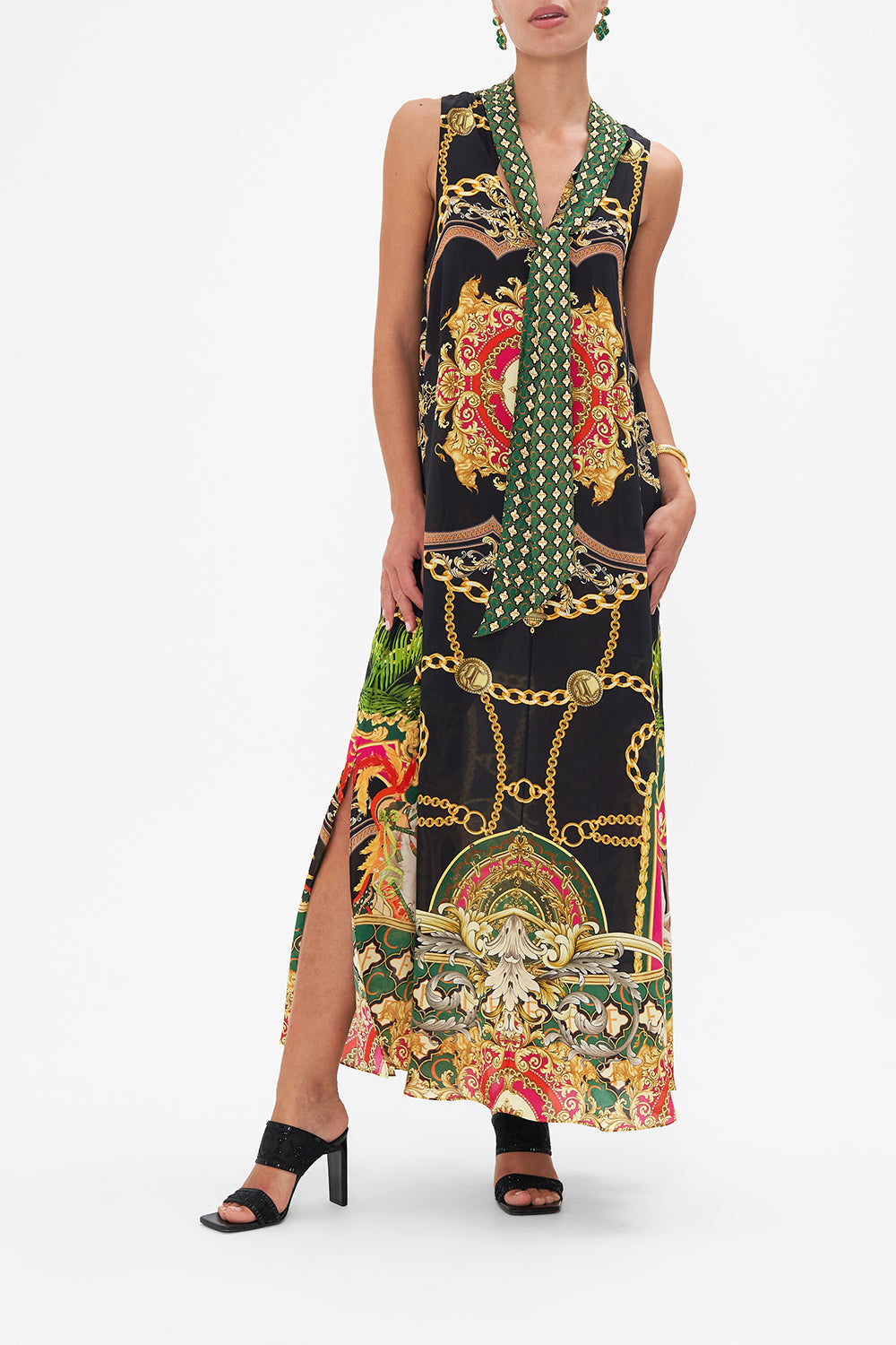 HIGH NECK DRESS WITH BACK NECK TIE JEALOUSY AND JEWELS