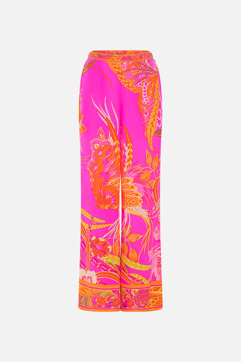 Product view of CAMILLA silk wide leg pant in A Heart That Flutters print