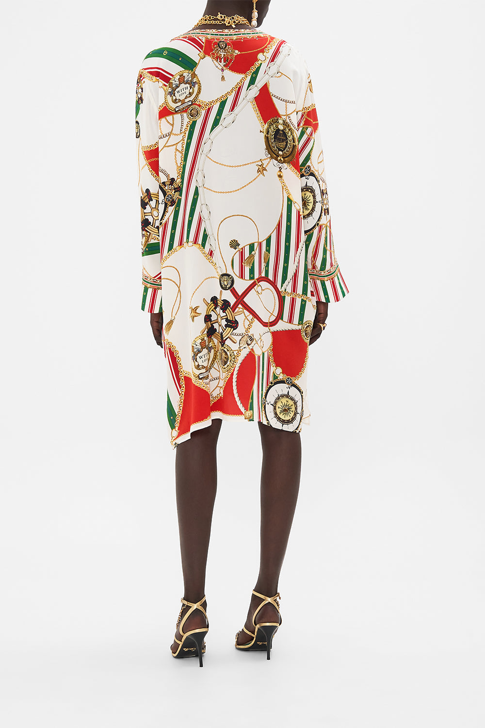 Back view of CAMILLA silk kaftan in Saluti Summertime print