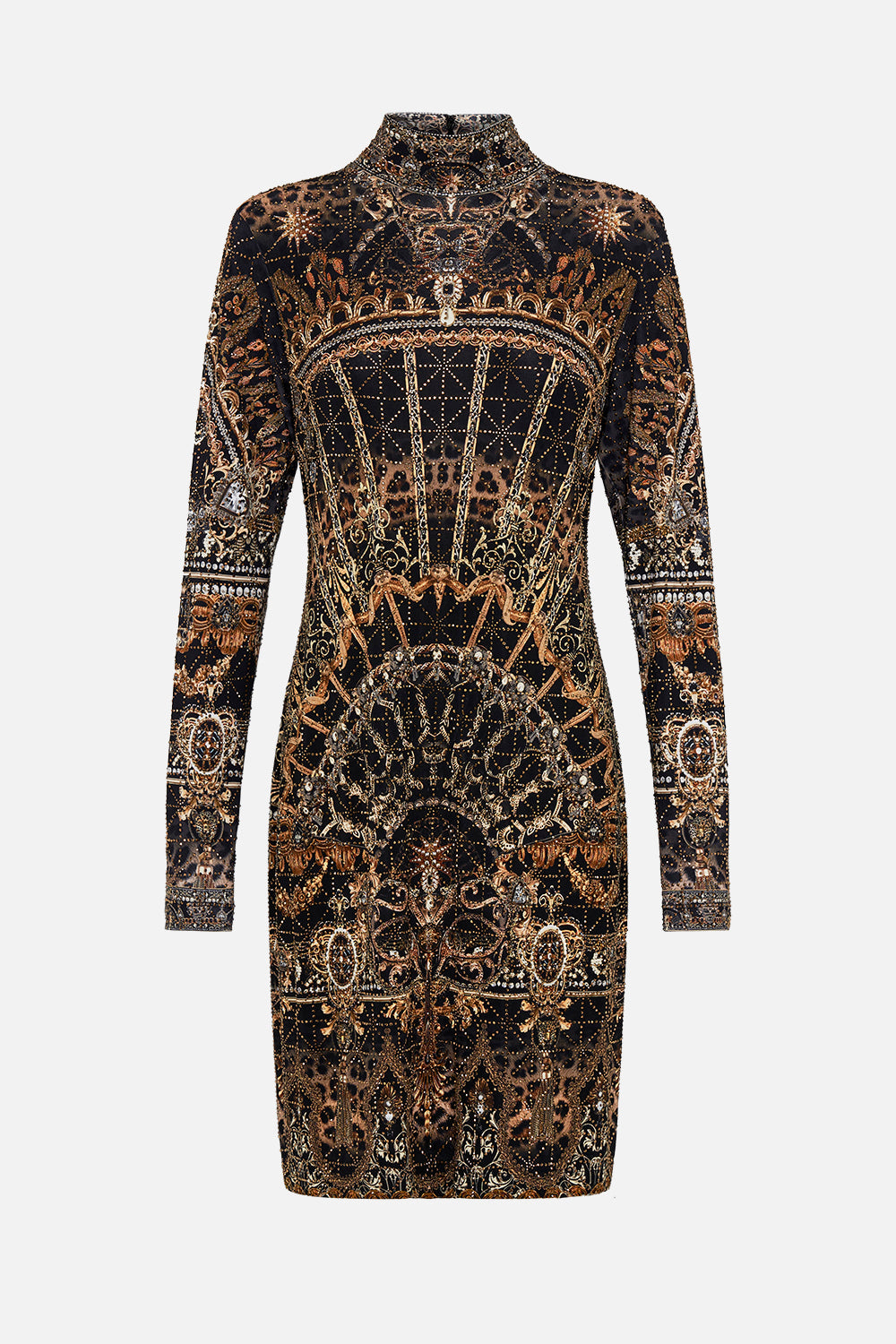 CAMILLA embellished mini dress in Masked At Moonlight print