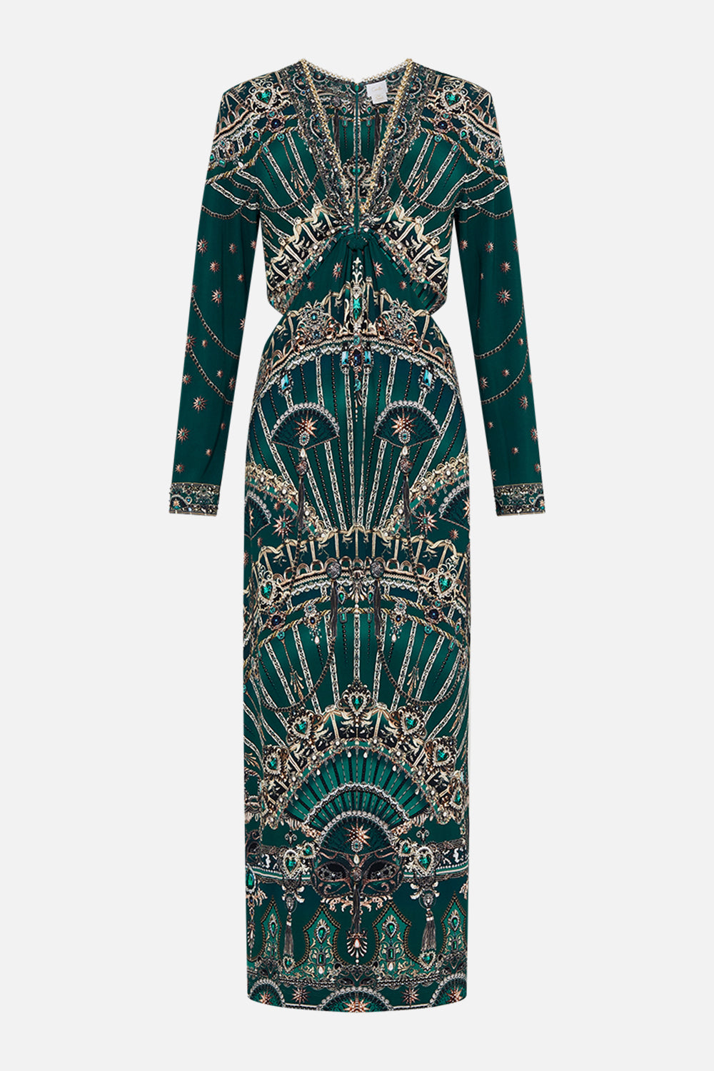 CAMILLA cut out green jersey dress in A Venice Veil print