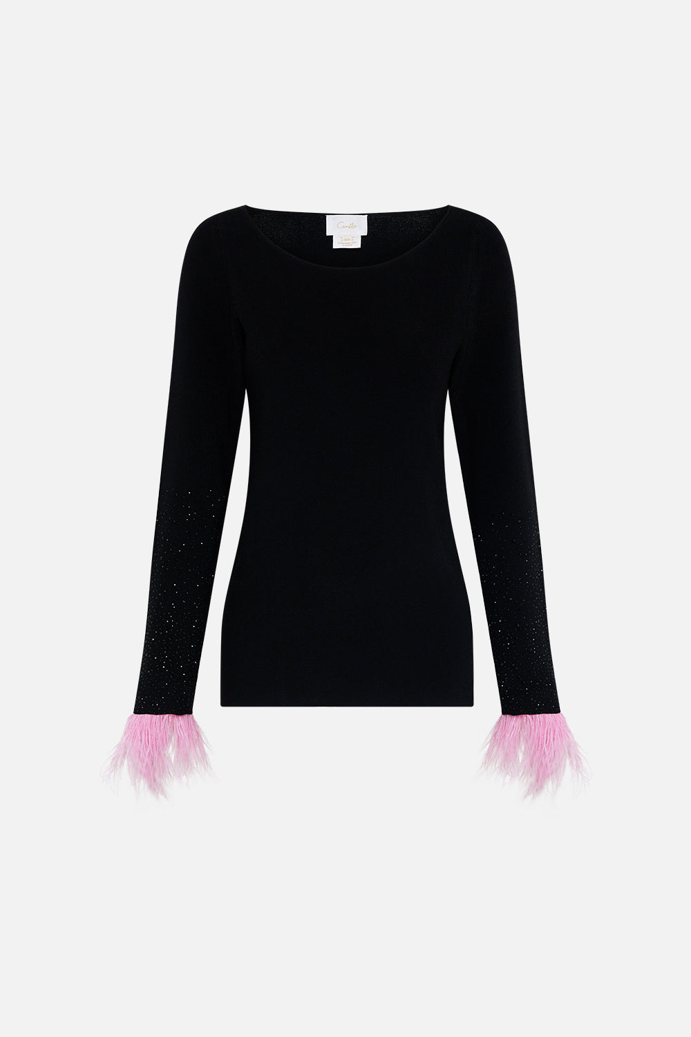 Product view of CAMILLA boat neck top in Florence Field Day print