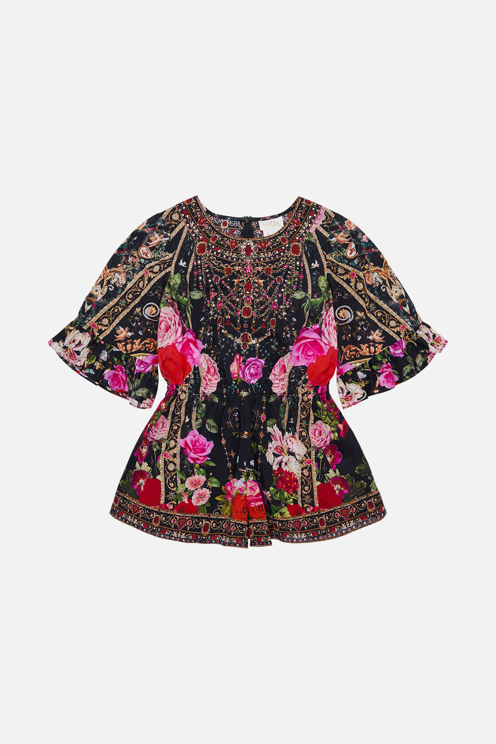 Product view of Milla By CAMILLA kids plasuit with frills in Reservation For Love print