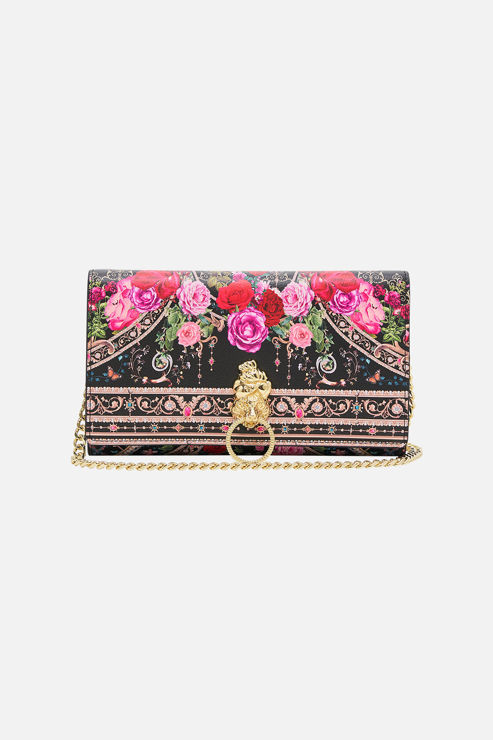 Product view of CAMILLA designer crossbody bag in Reservation For Love print