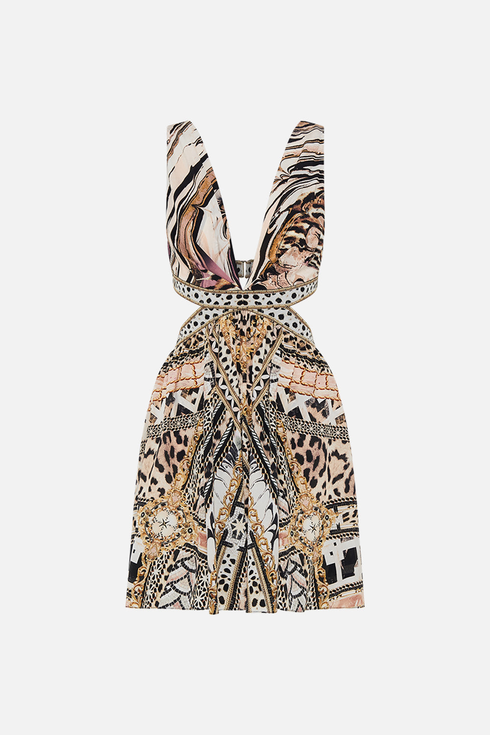 CAMILLA silk cut out dress in Mosaic Muse print