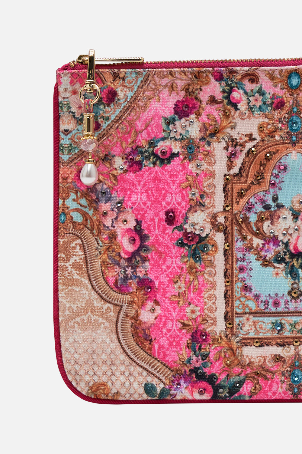 Product view of CAMILLA clutch bag in Call Of The Canal print