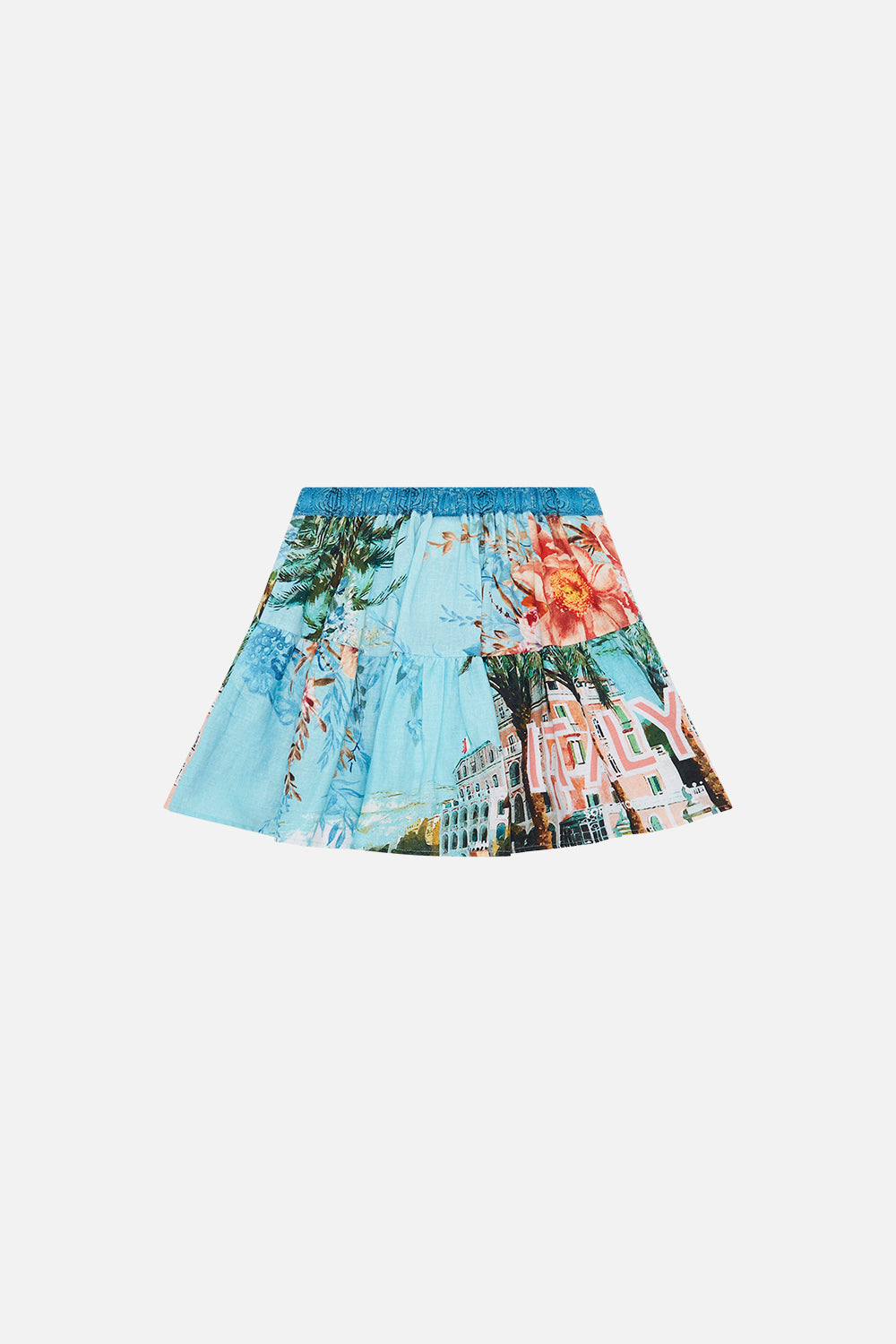 Product view of Milla BY CAMILLA kids skirt inFromt Sorrento With Love print