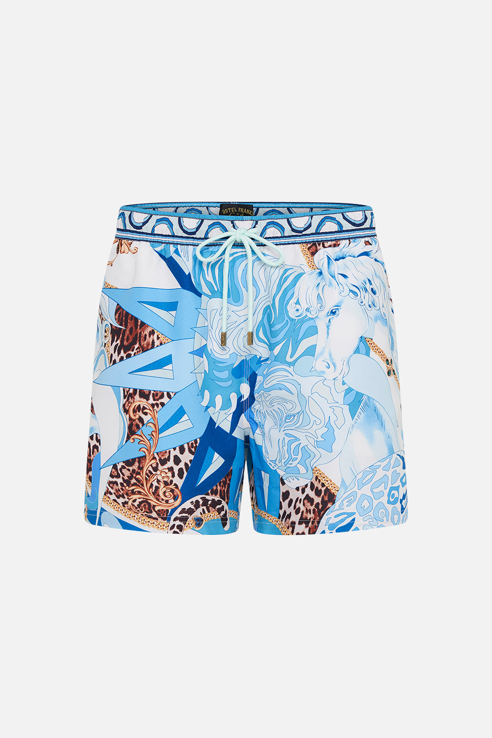 Product view of Hotel Franks By CAMILLA mens boardshort in Sky Cheetah print