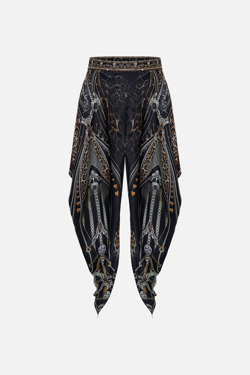 Product view of CAMILLA drapey silk pants in Chaos In The Cosmos animal print