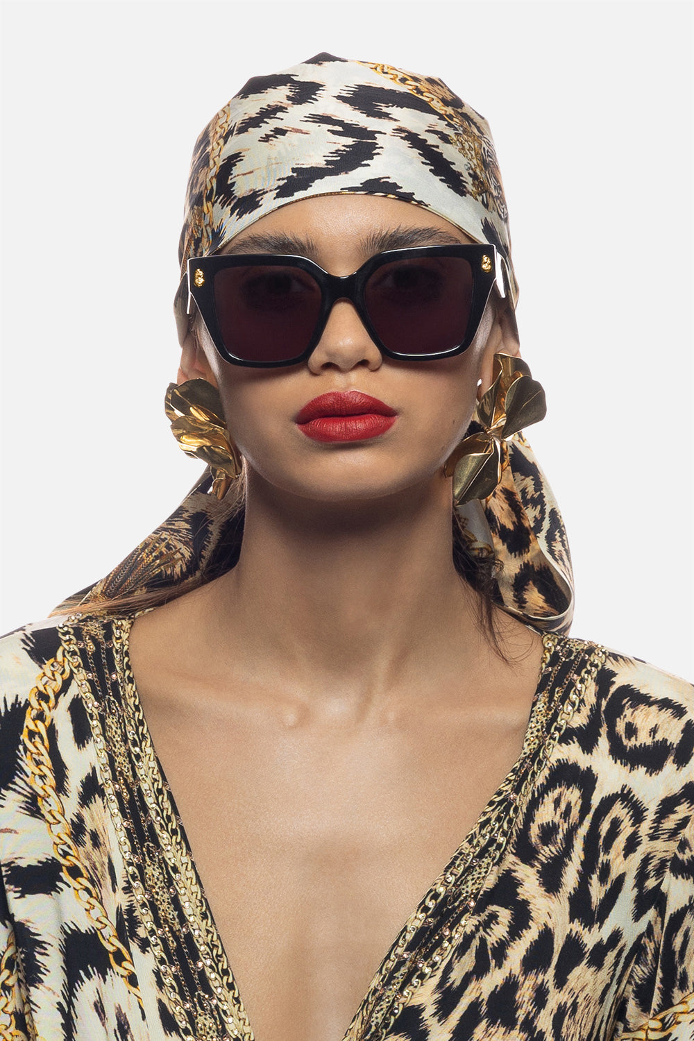 BOTTOMLESS BRUNCH SUNGLASSES BLACK / BROWN GLITTER LEOPARD