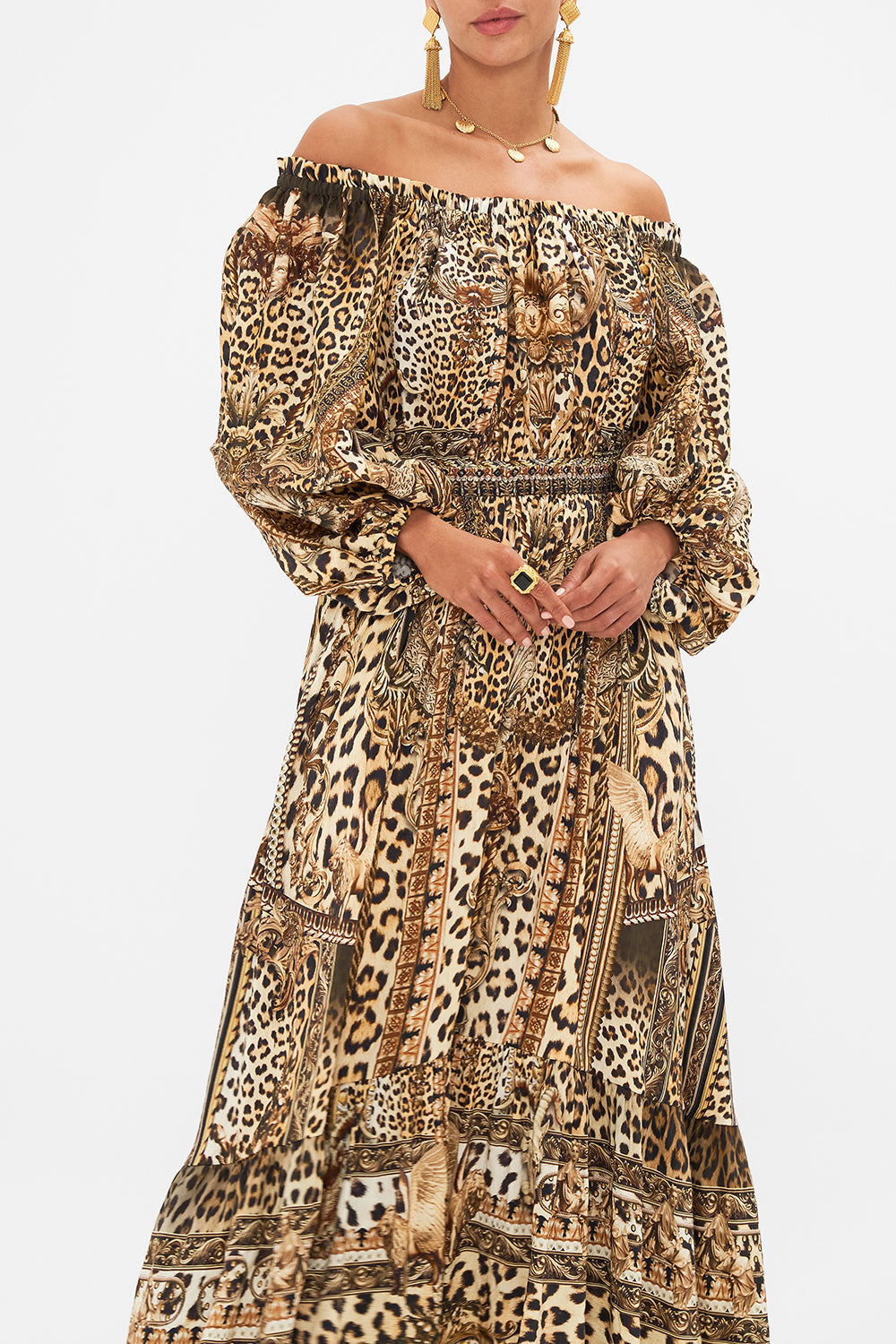 FRILL OFF THE SHOULDER LONG DRESS STANDING OVATION