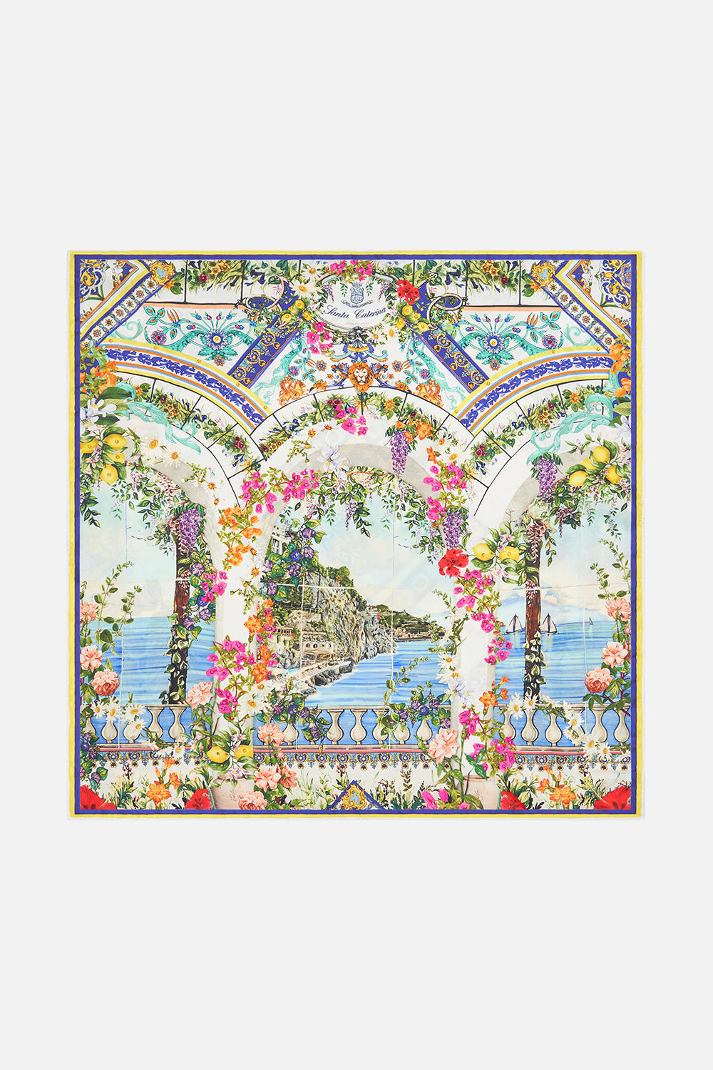 Product view of VILLA CAMILLA home printed silk cushion in Amalfi Amore print
