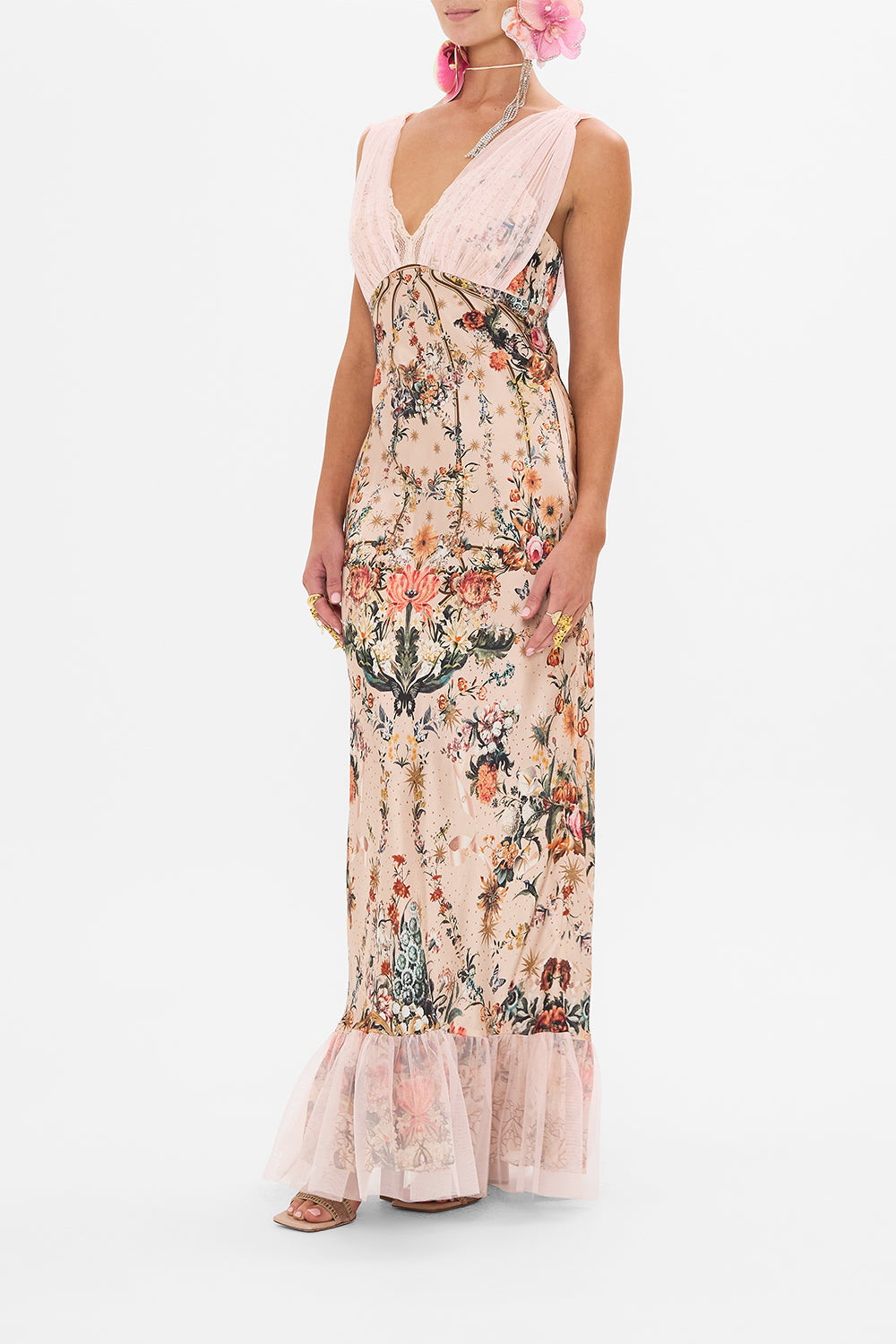 CAMILLA bias silk dress in Rose garden Revolution print