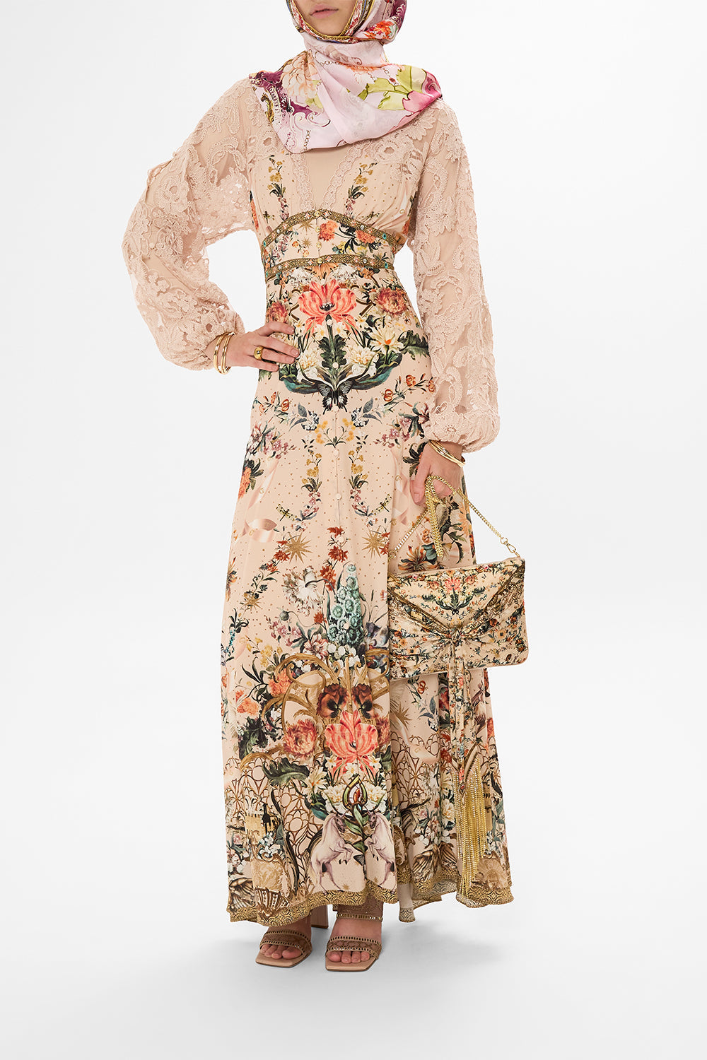 CAMILLA floral print lace dress In Rose Garden Revolution print