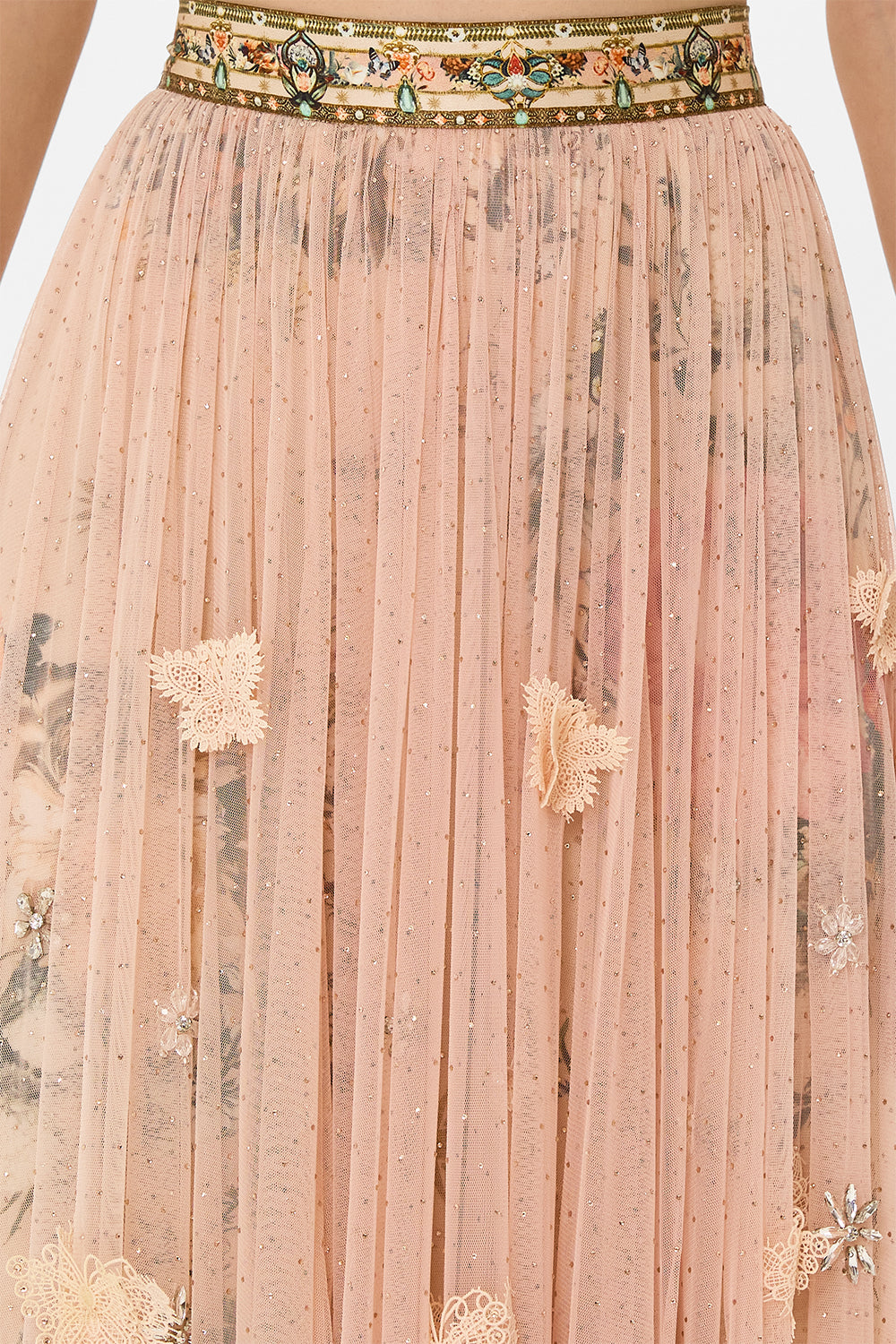 CAMILLA tulle maxi skirt in Rose Garden Revolution print