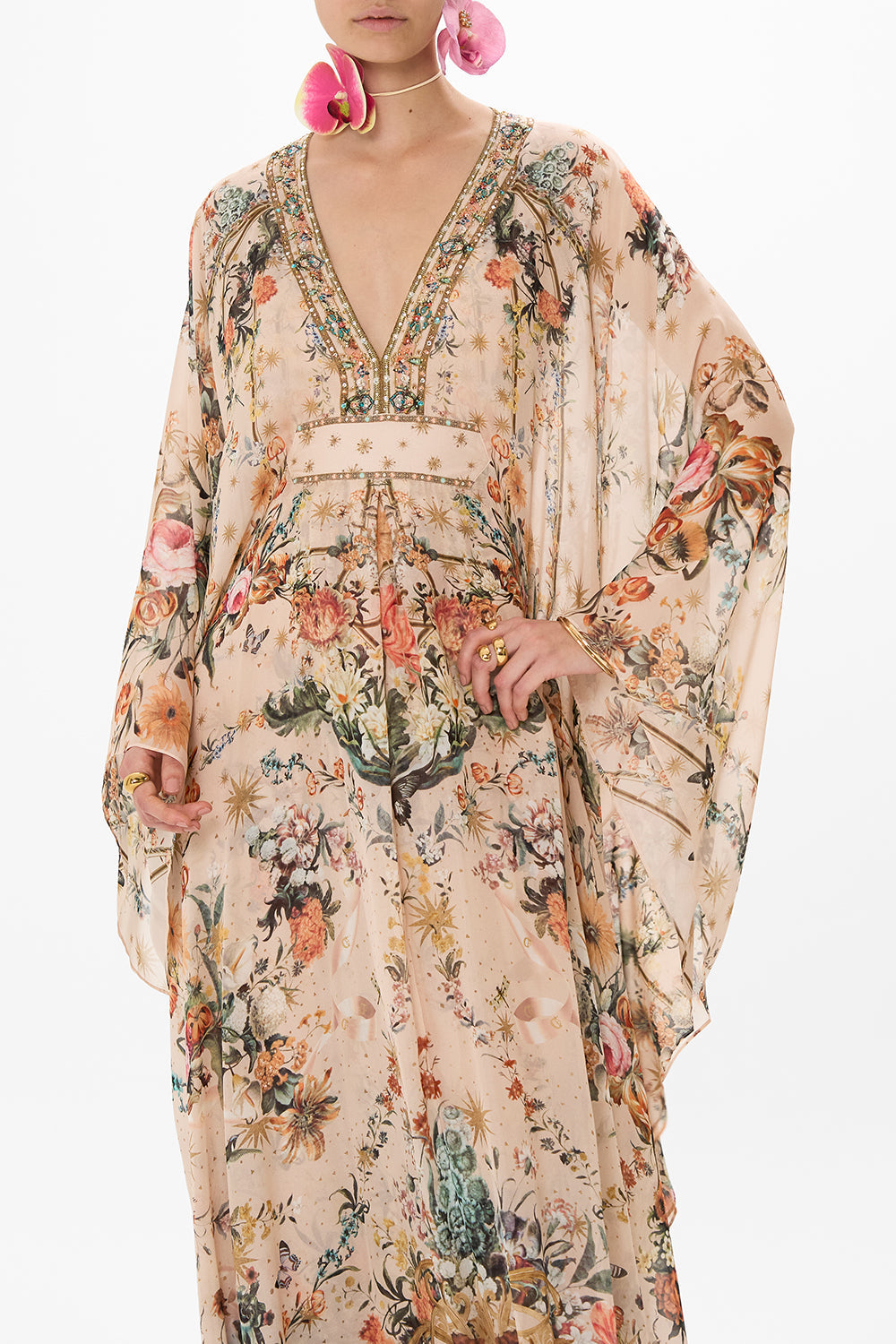 CAMILLA silk kaftan in Rose Garden Revolution print