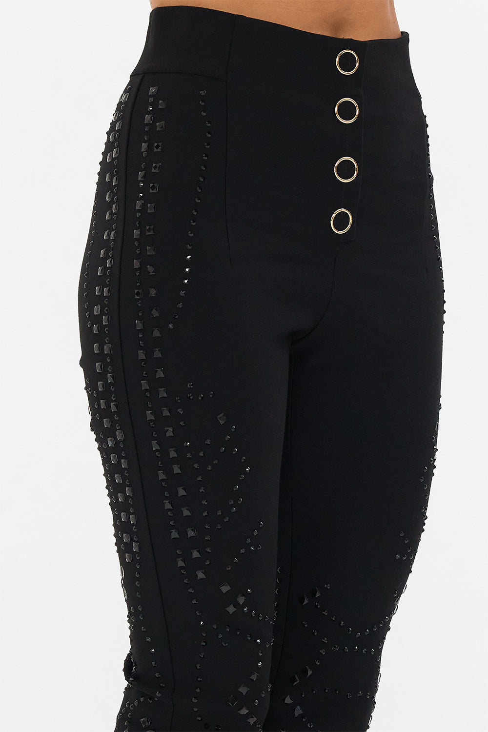 CAMILLA black ponte pant in Nouveau Noir print