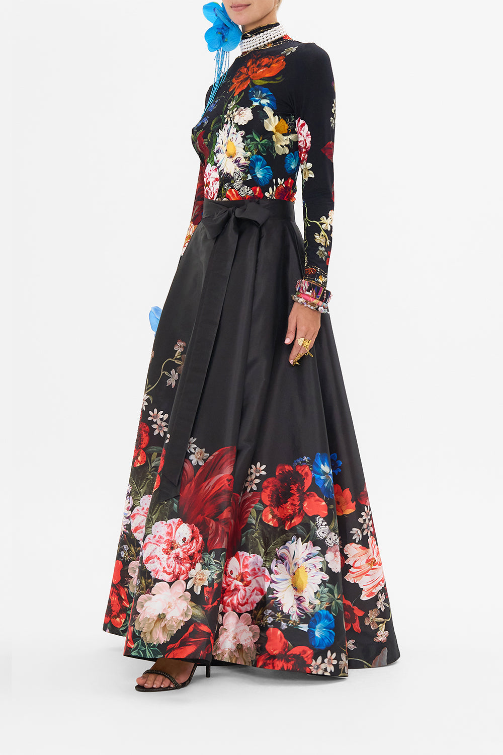 CAMILLA black floral print turtleneck in A Still Life print