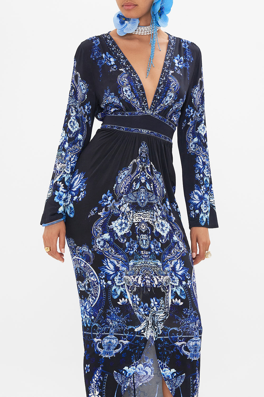 CAMILLA jersey dress in Delft Dynasty print