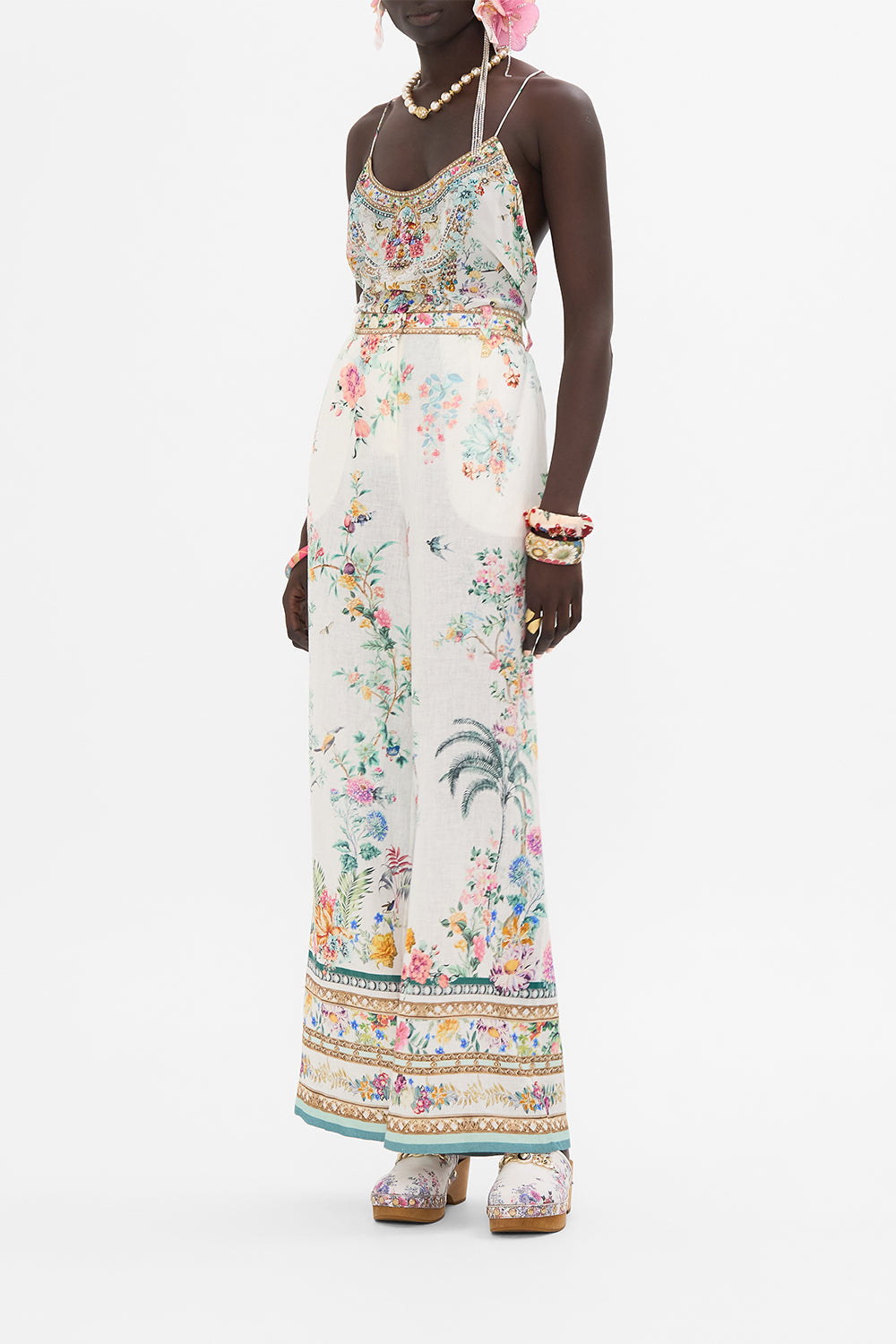 CAMILLA silk pants in Plumes and Parterres print