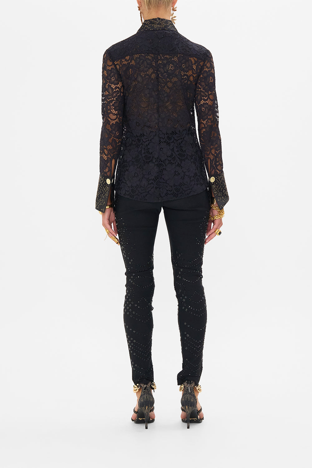 CAMILLA lace shirt in Nouveau Noir print