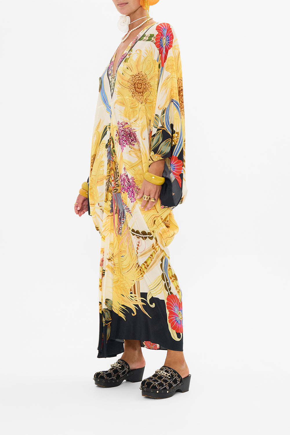 CAMILLA silk kaftan in Sunflowers On My Mind print