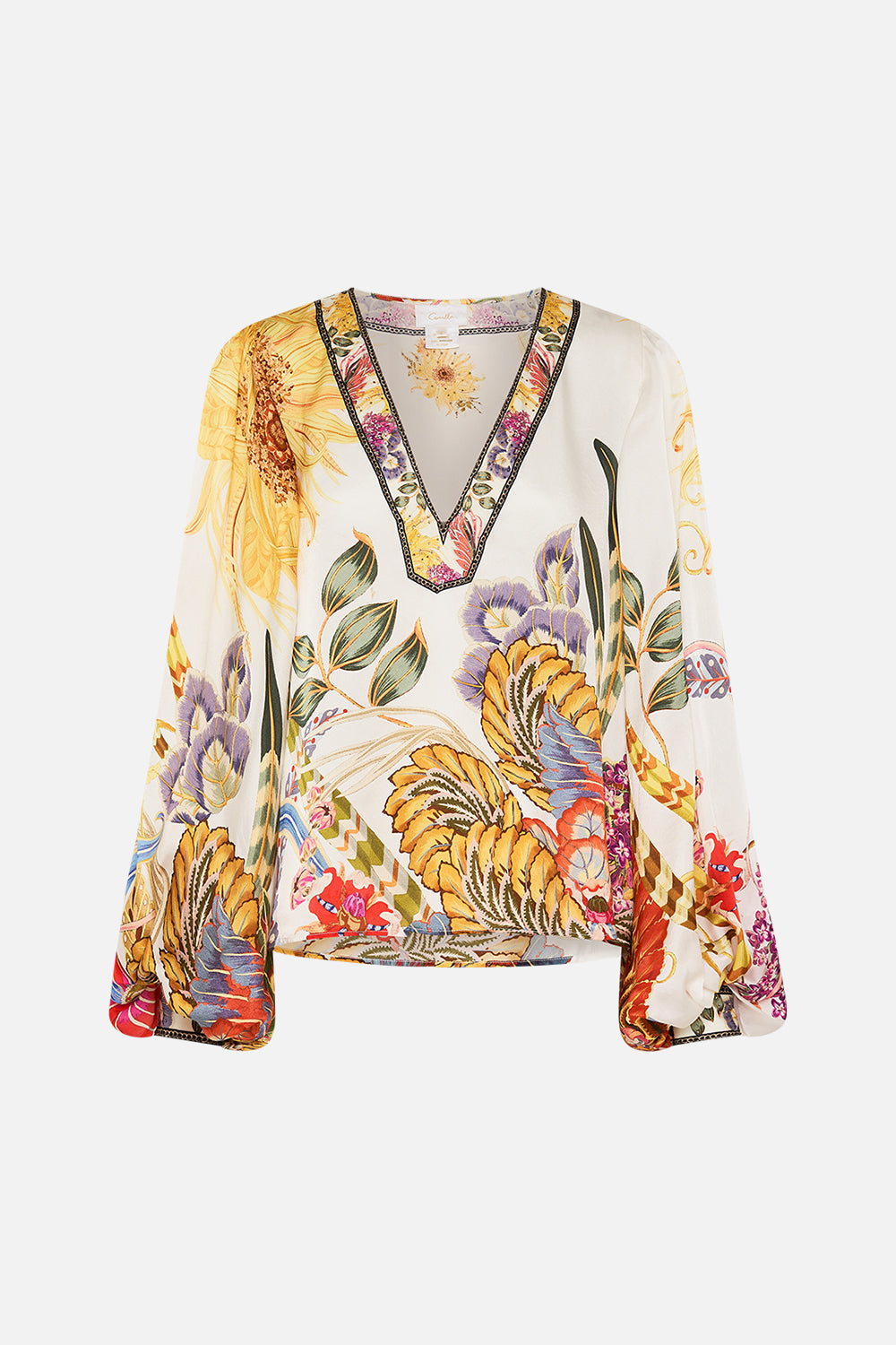 CAMILLA silk blouse in Sunflowers On My Mind print