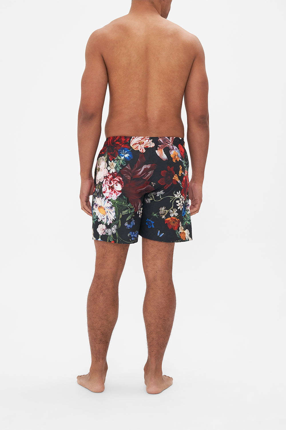 Hotel Franks by CAMILLA mens black floral print boardshorts in A Still Life print