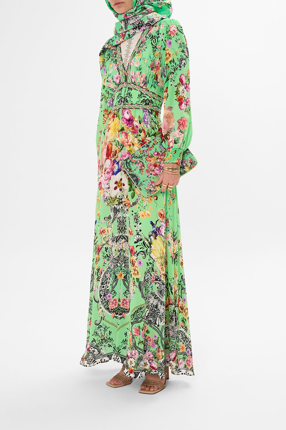 BUTTON DRESS WITH SHAPED WAISTBAND PORCELAIN DREAM