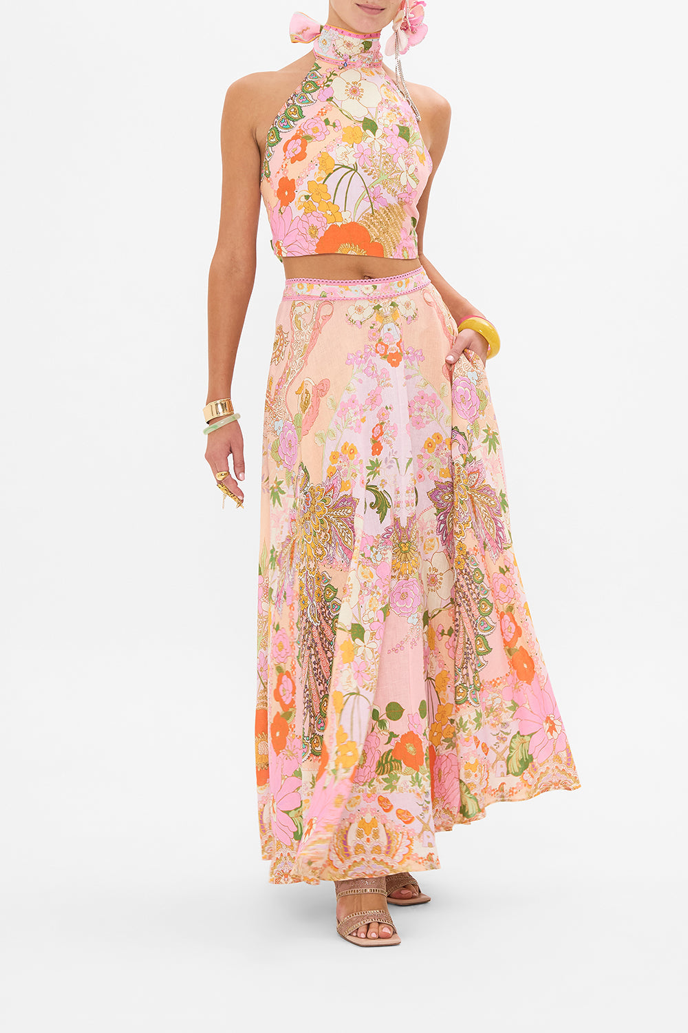 CAMILLA floral print maxi skirt in Clever Clogs print