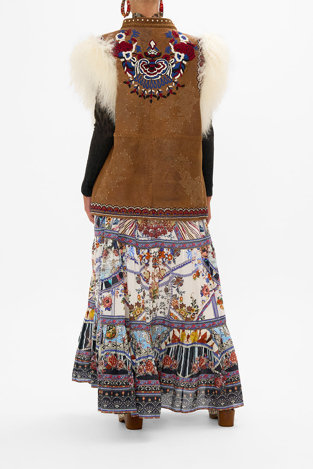 CAMILLA suede gilet in Volendam Dolls print