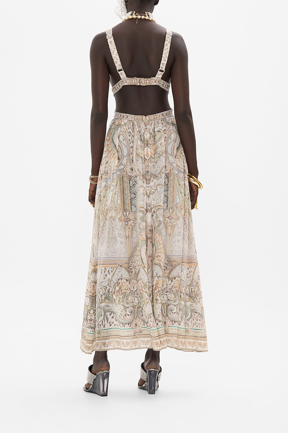 CAMILLA cut out dress in Ivory Tower Tales print