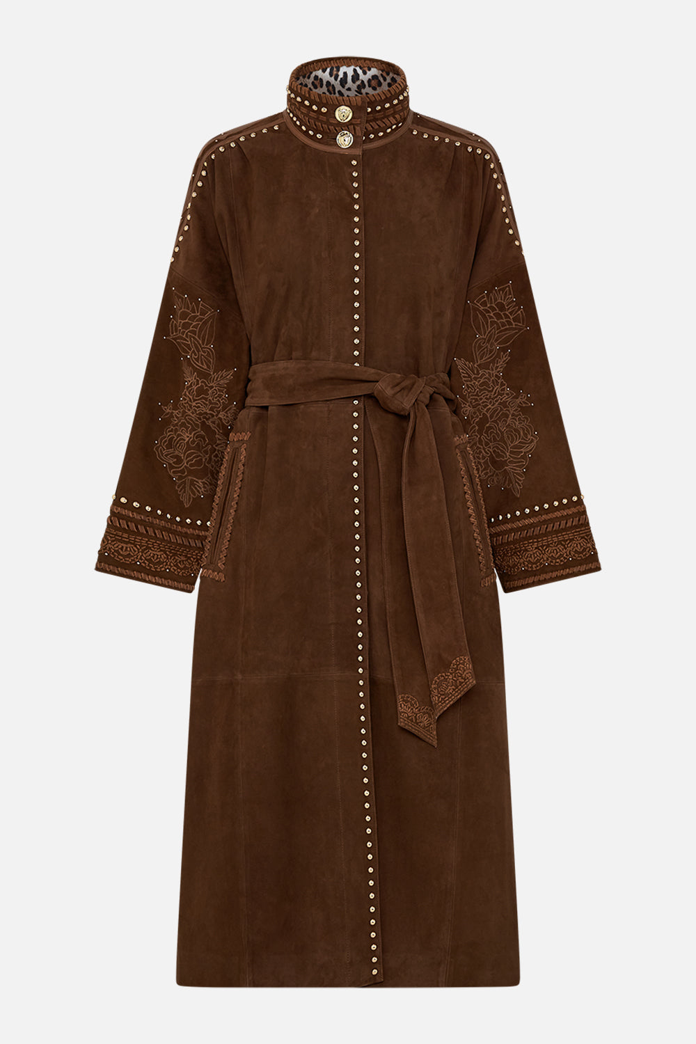 CAMILLA embroidered suede coat in Volendam Dolls print