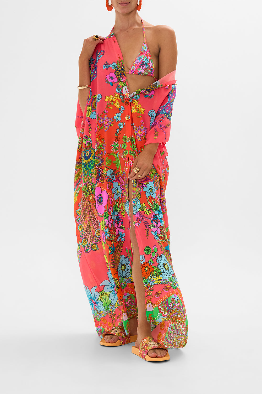 BUTTON THROUGH BATWING KAFTAN WINDMILLS AND WILDFLOWERS