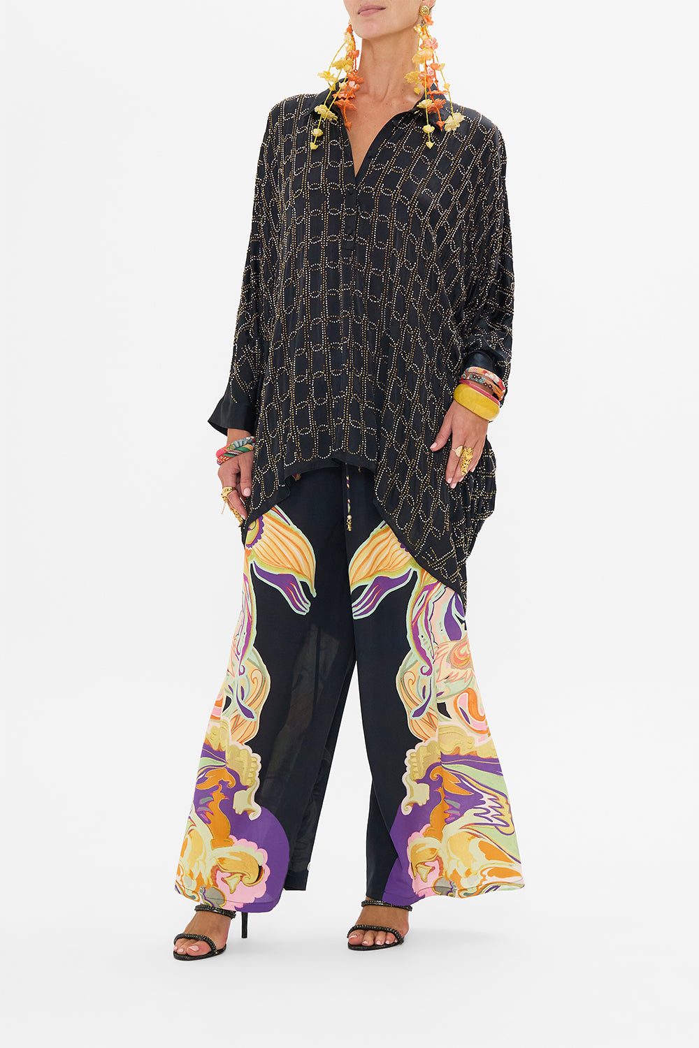 CAMILLA dra[ped back top in Film Diva print