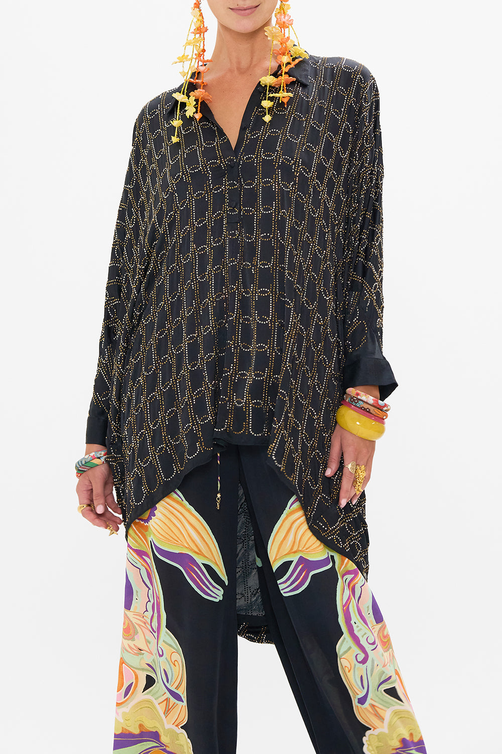 CAMILLA dra[ped back top in Film Diva print