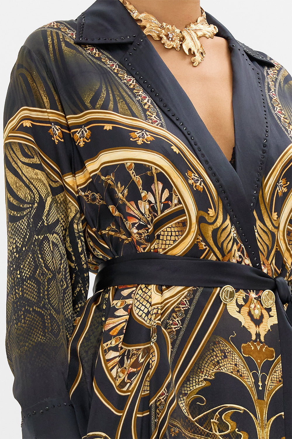 CAMILLA split cuff coat in Nouveau Noir print