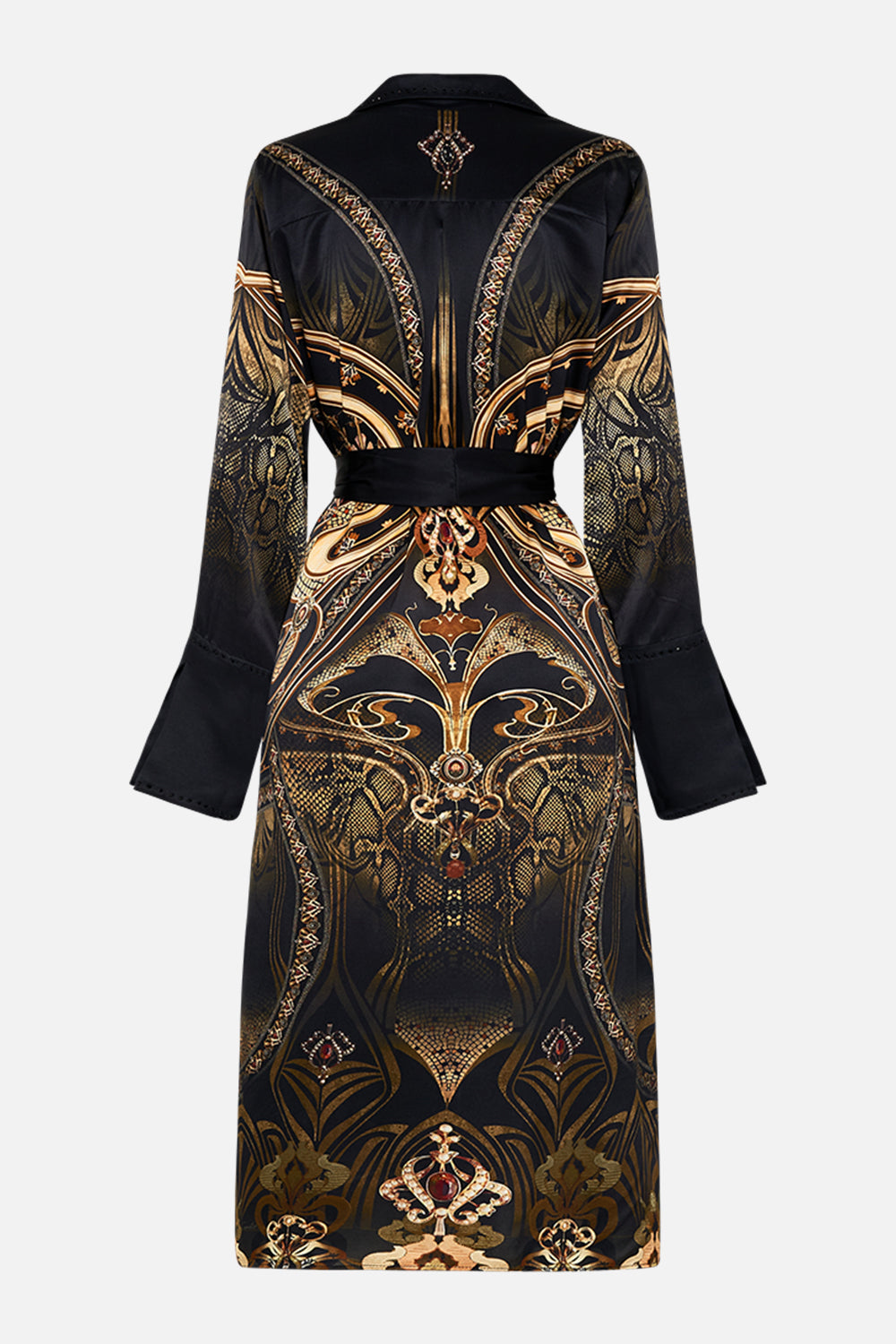 CAMILLA split cuff coat in Nouveau Noir print