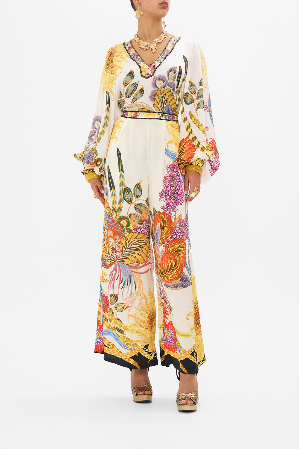 CAMILLA silk pants in Sunflowers On My Mind print