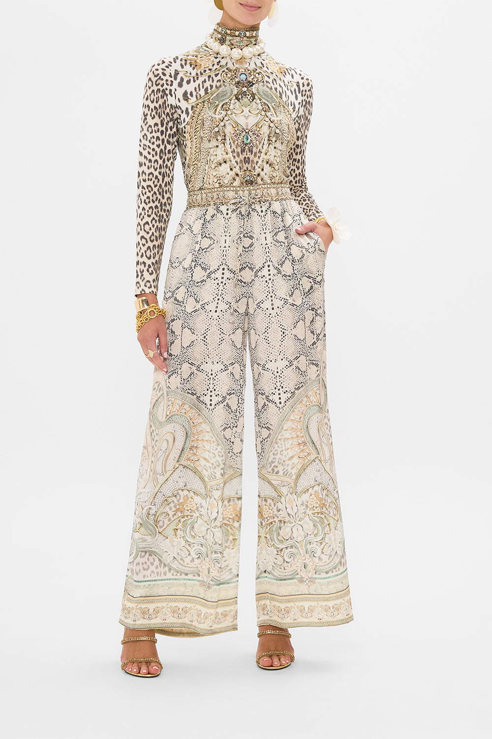 CAMILLA jersey turtleneck in Ivory Tower Tales print