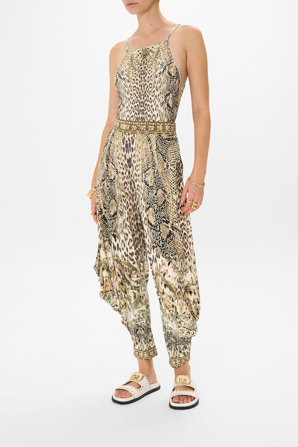 CAMILLA jersey tank top in Looking Glass Housese print