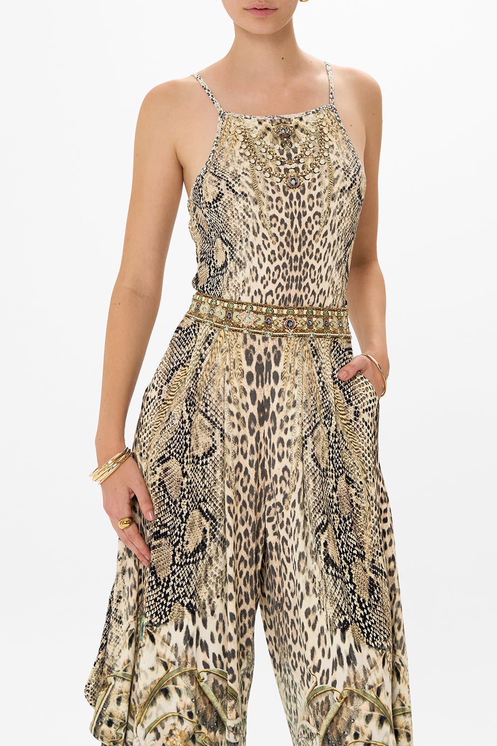 CAMILLA jersey tank top in Looking Glass Housese print