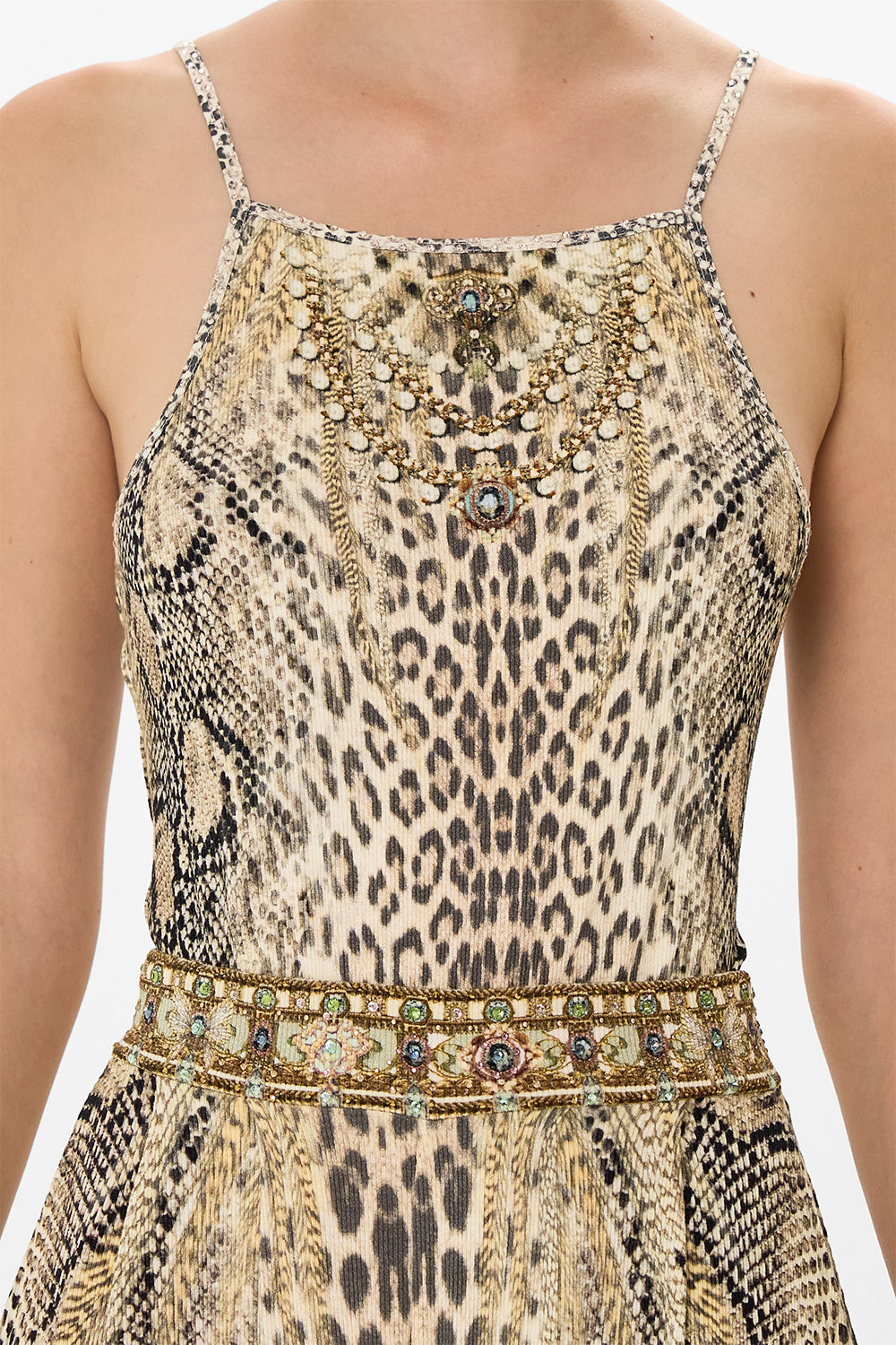 CAMILLA jersey tank top in Looking Glass Housese print