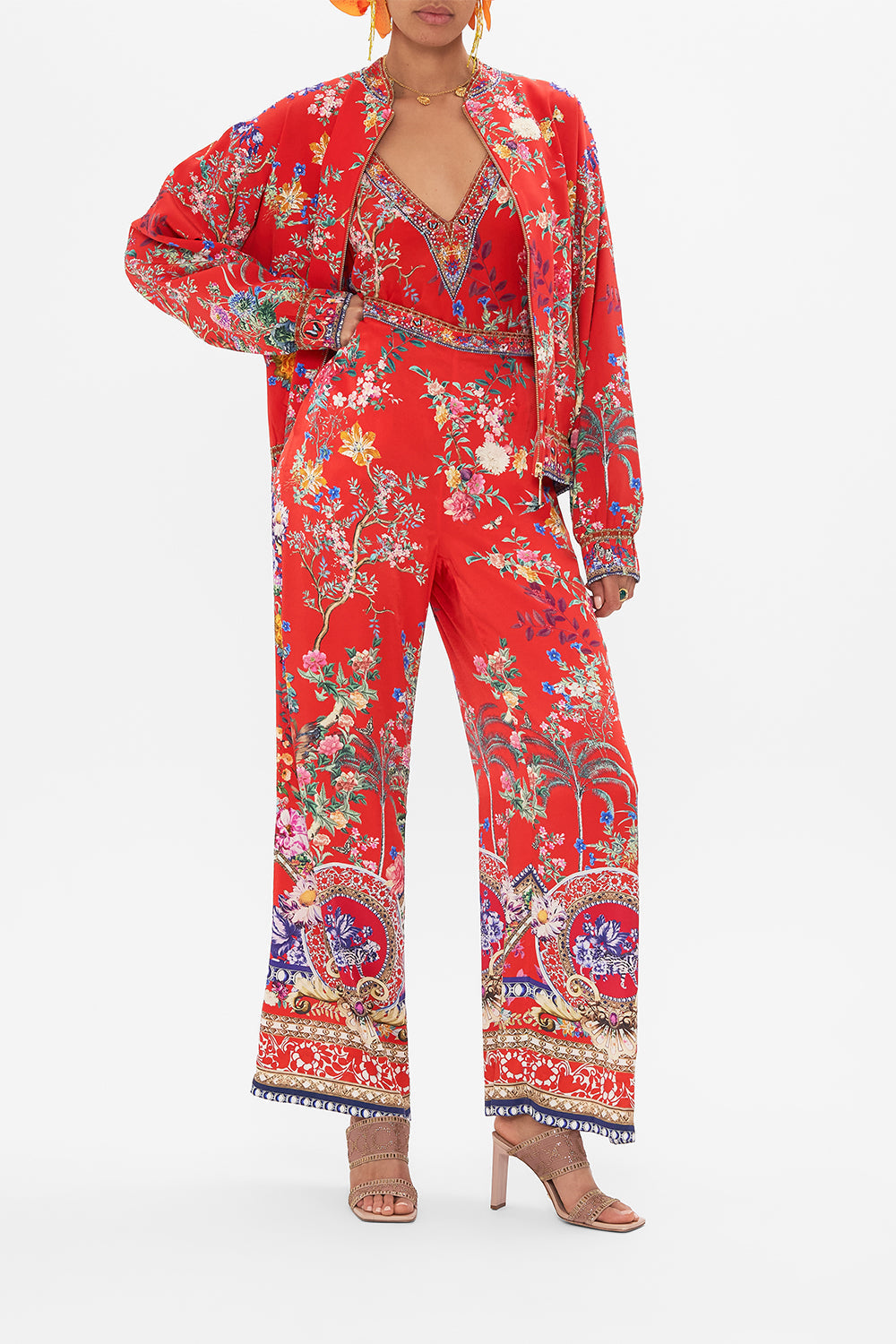 CAMILLA silk floral print bomber jacket in The Summer Palace print