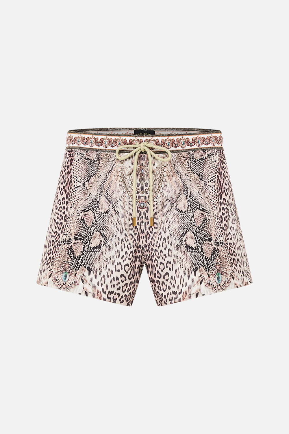 Hotel Franks by CAMILLA mens khaki boardshorts in Looking Glass Houses print