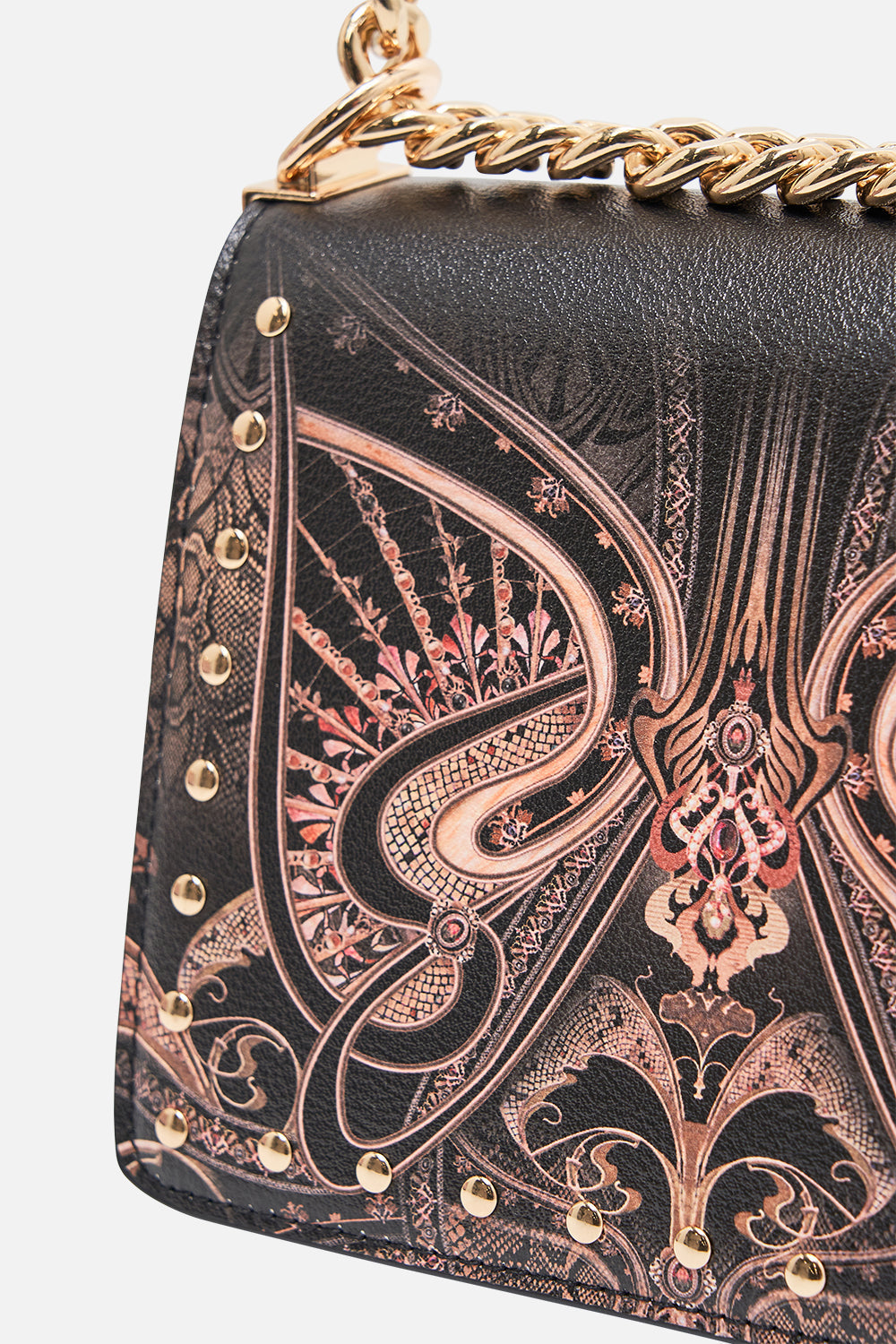 CAMILLA crossbody box bag in Nouveau Noir print