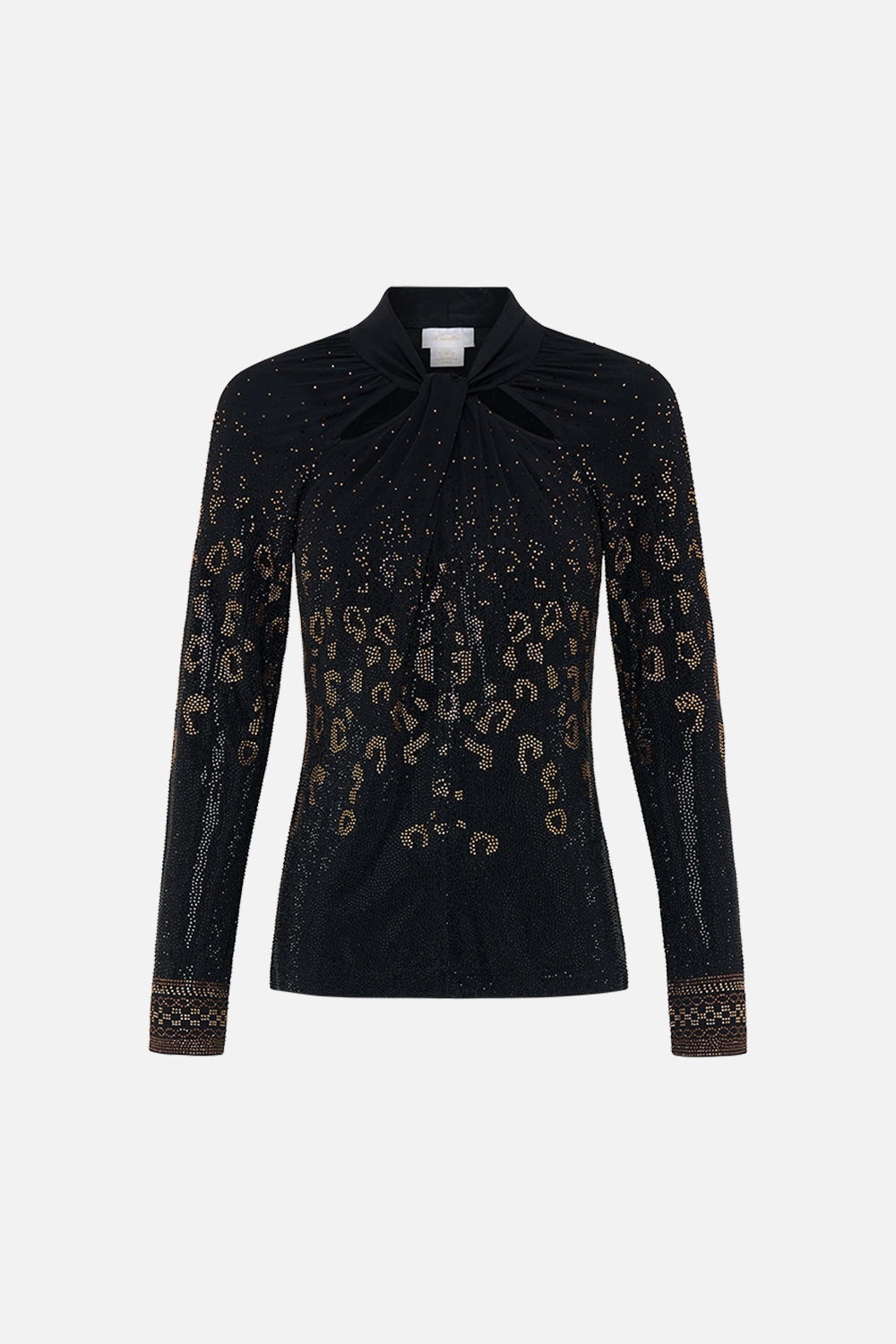 Product view of CAMILLA black jersey top in Mosaic Muse