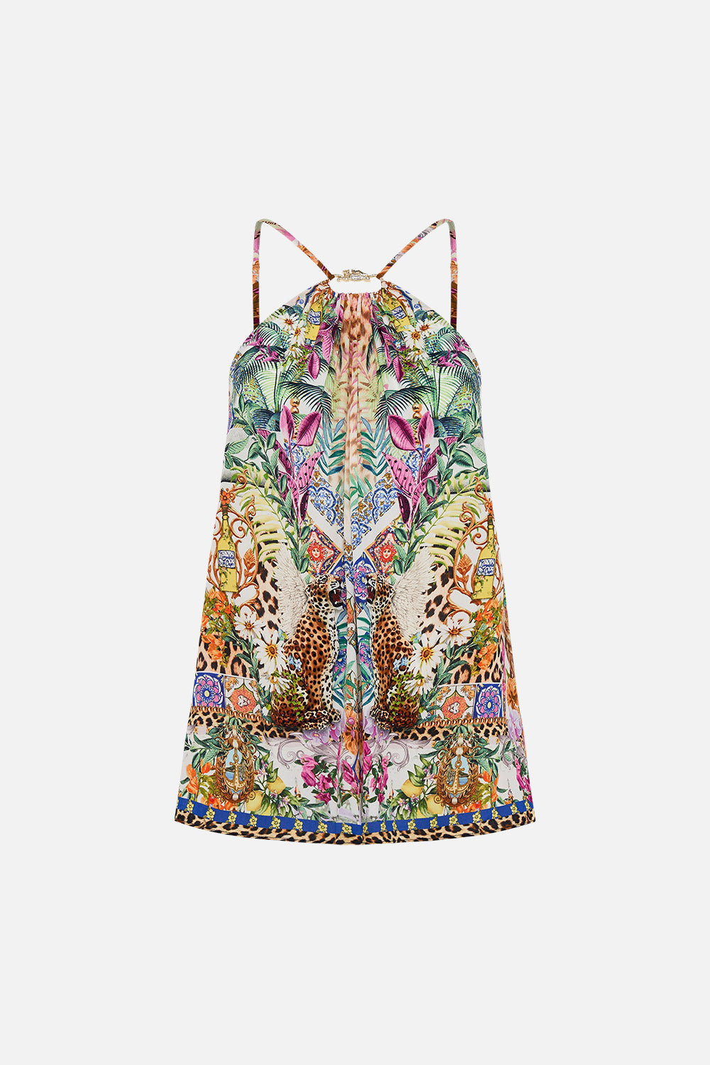 Product view of CAMILLA floral halter top in Flowers Of Neptune print