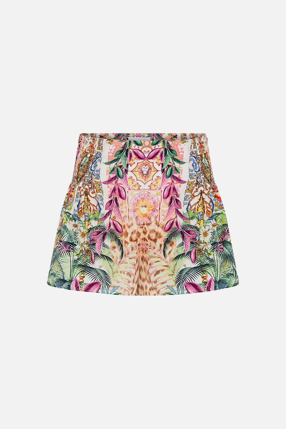 Product view of CAMILLA floral print silk shorts in Flowers of Neptune print