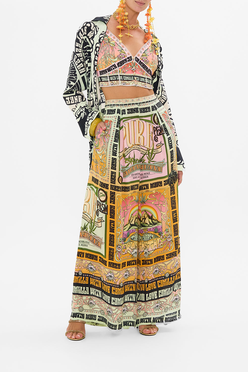 CAMILLA tuck front pants in Lets Chase Rainbows print